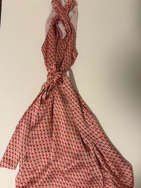 Club Monaco Pink Patterned Halter Midi Dress with Tie Waist